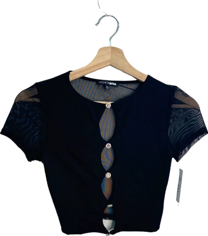 Fashion Nova Black Sheer Cut-out Crop Top XS