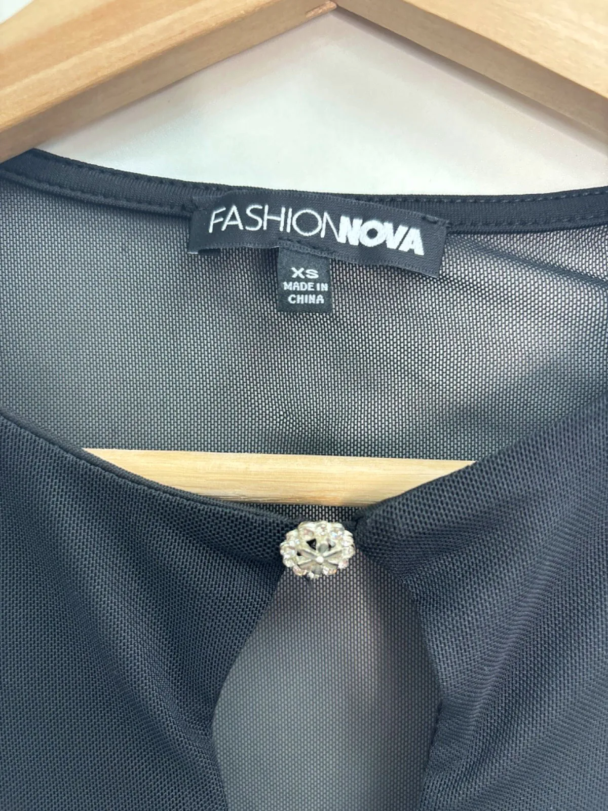 Fashion Nova Black Sheer Cut-out Crop Top XS