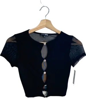 Fashion Nova Black Sheer Cut-out Crop Top XS