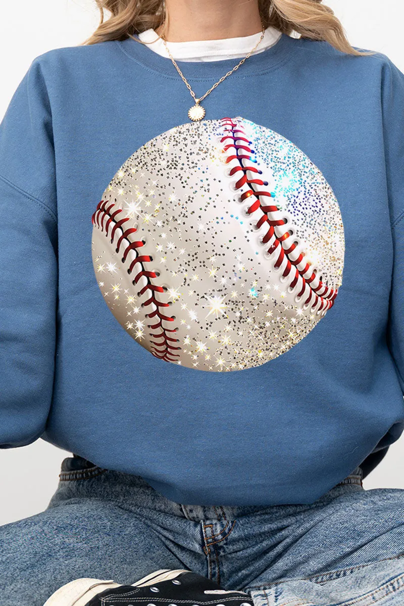 Faux Glitter Baseball Heavy-weight Crew Sweatshirt