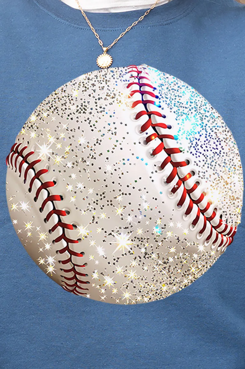 Faux Glitter Baseball Heavy-weight Crew Sweatshirt