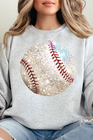 Faux Glitter Baseball Heavy-weight Crew Sweatshirt