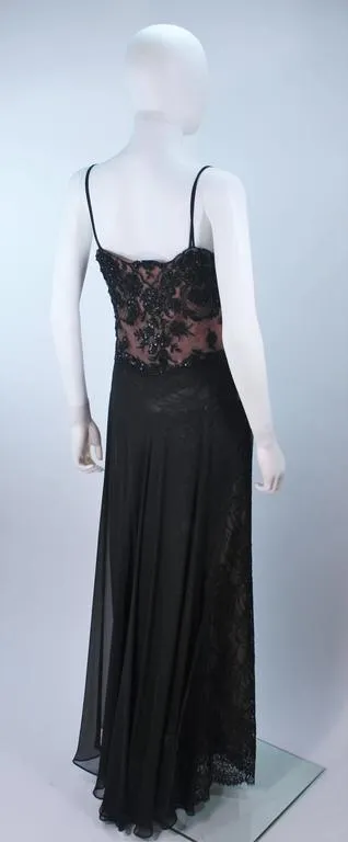 FE ZANDI Beverly Hills Beaded Black Lace Chiffon Gown Size 4 - 6