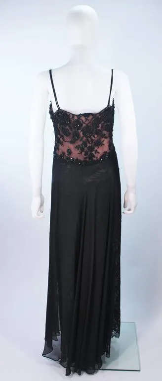 FE ZANDI Beverly Hills Beaded Black Lace Chiffon Gown Size 4 - 6