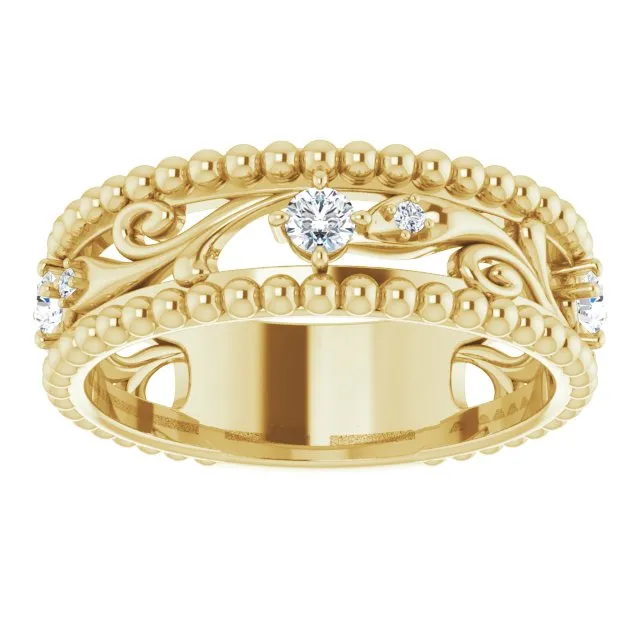Filigree and Milgrain Accent Vintage Inspired Diamond Wedding Band