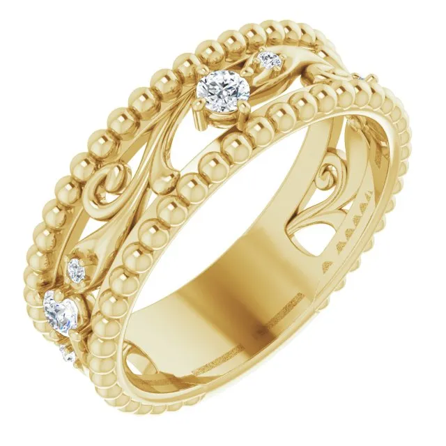 Filigree and Milgrain Accent Vintage Inspired Diamond Wedding Band