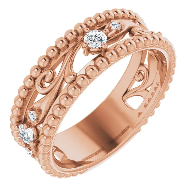 Filigree and Milgrain Accent Vintage Inspired Diamond Wedding Band