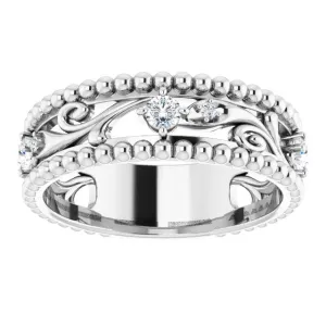 Filigree and Milgrain Accent Vintage Inspired Diamond Wedding Band