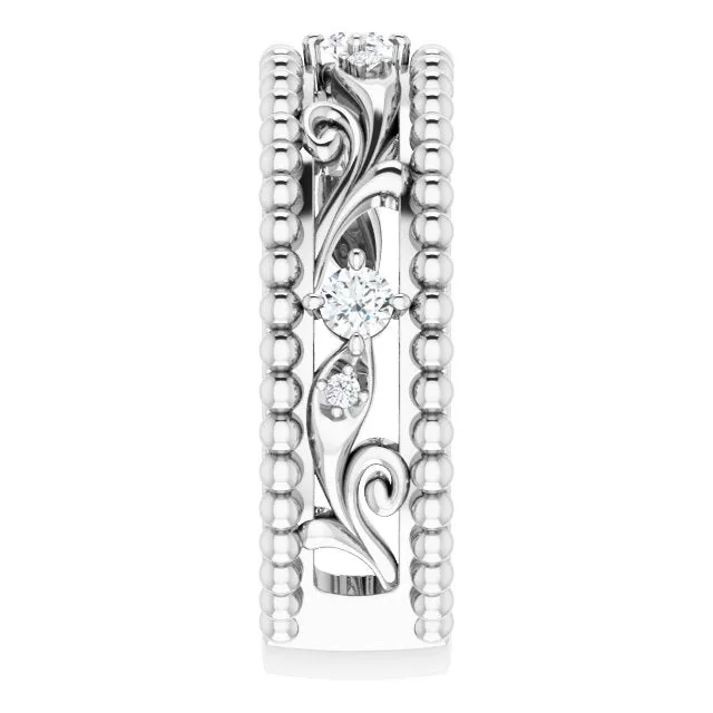 Filigree and Milgrain Accent Vintage Inspired Diamond Wedding Band
