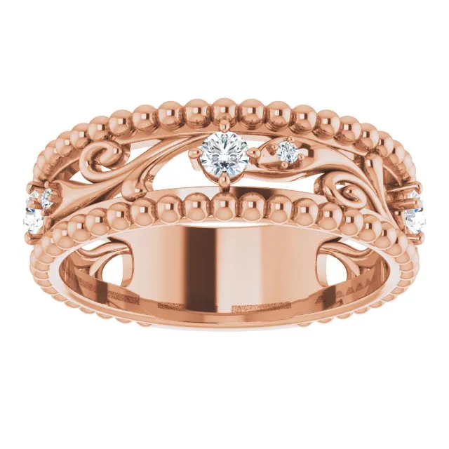 Filigree and Milgrain Accent Vintage Inspired Diamond Wedding Band