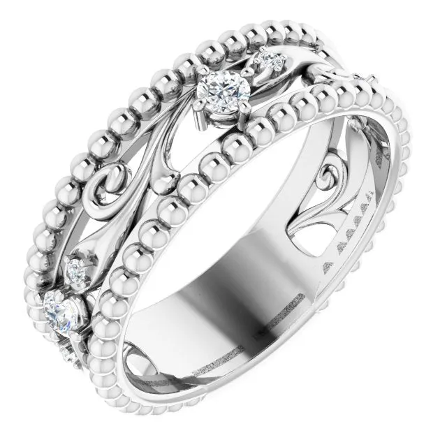 Filigree and Milgrain Accent Vintage Inspired Diamond Wedding Band