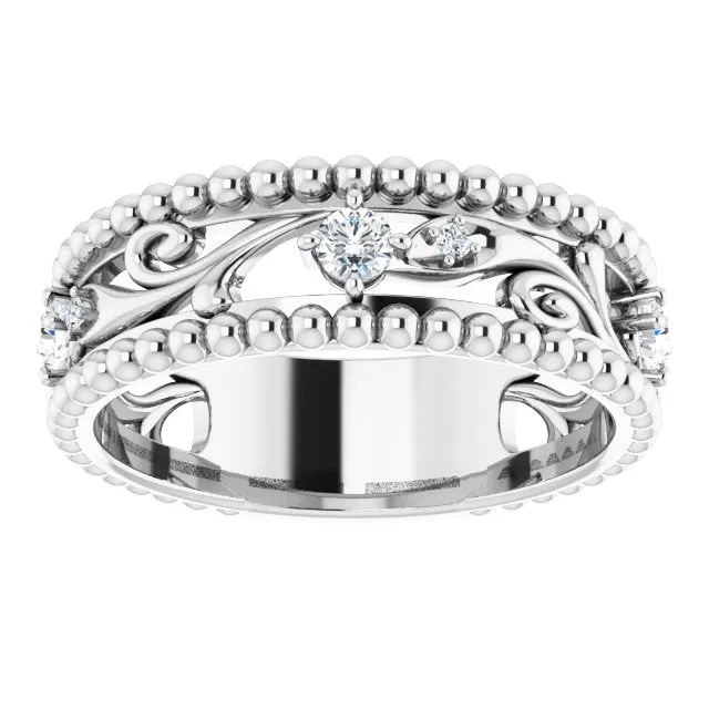 Filigree and Milgrain Accent Vintage Inspired Diamond Wedding Band