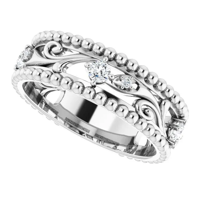 Filigree and Milgrain Accent Vintage Inspired Diamond Wedding Band