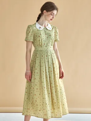 【Final Sale】Livia Ditsy Floral Print Peter Pan Collar Puff Sleeve Dress