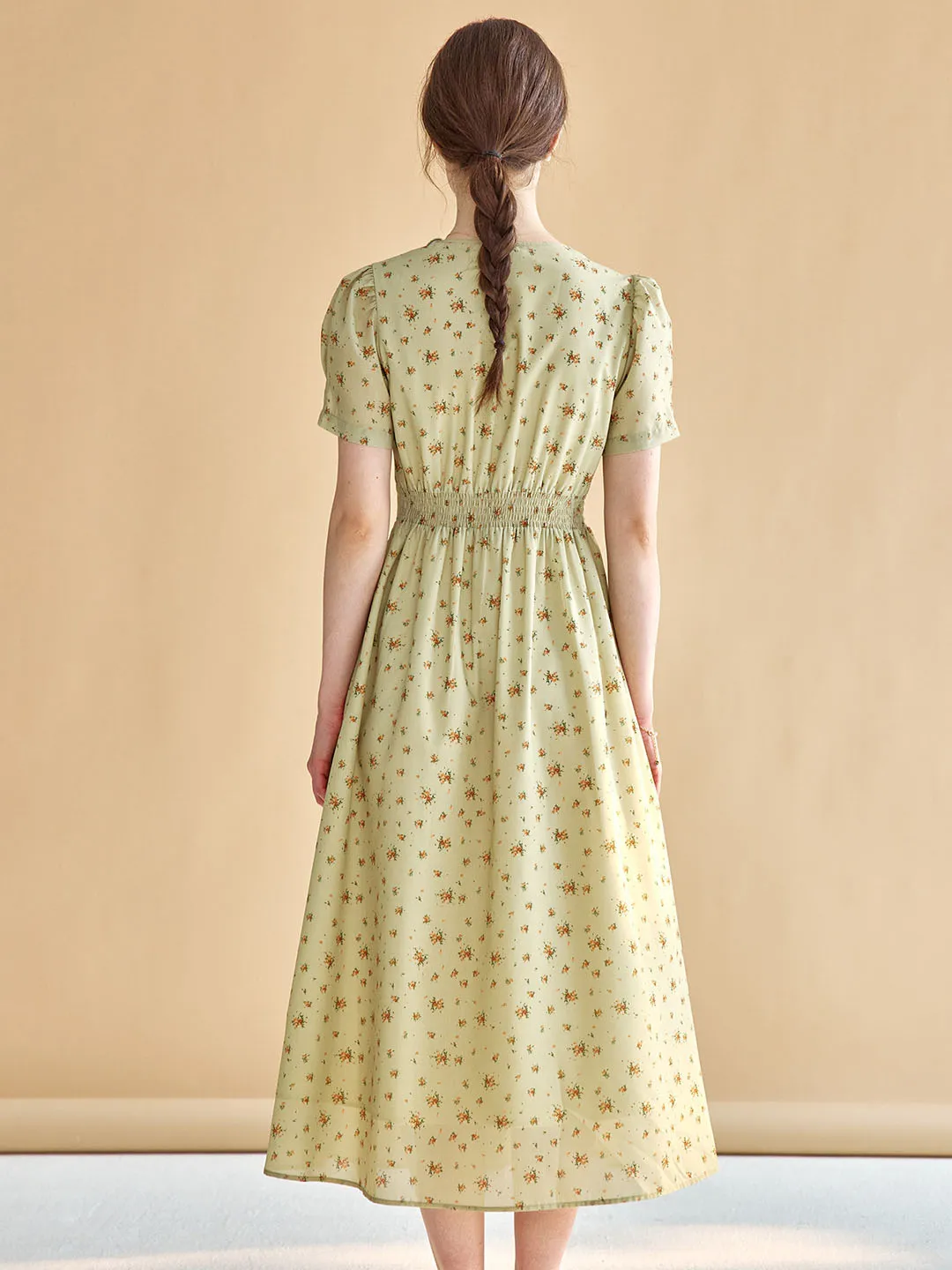【Final Sale】Livia Ditsy Floral Print Peter Pan Collar Puff Sleeve Dress