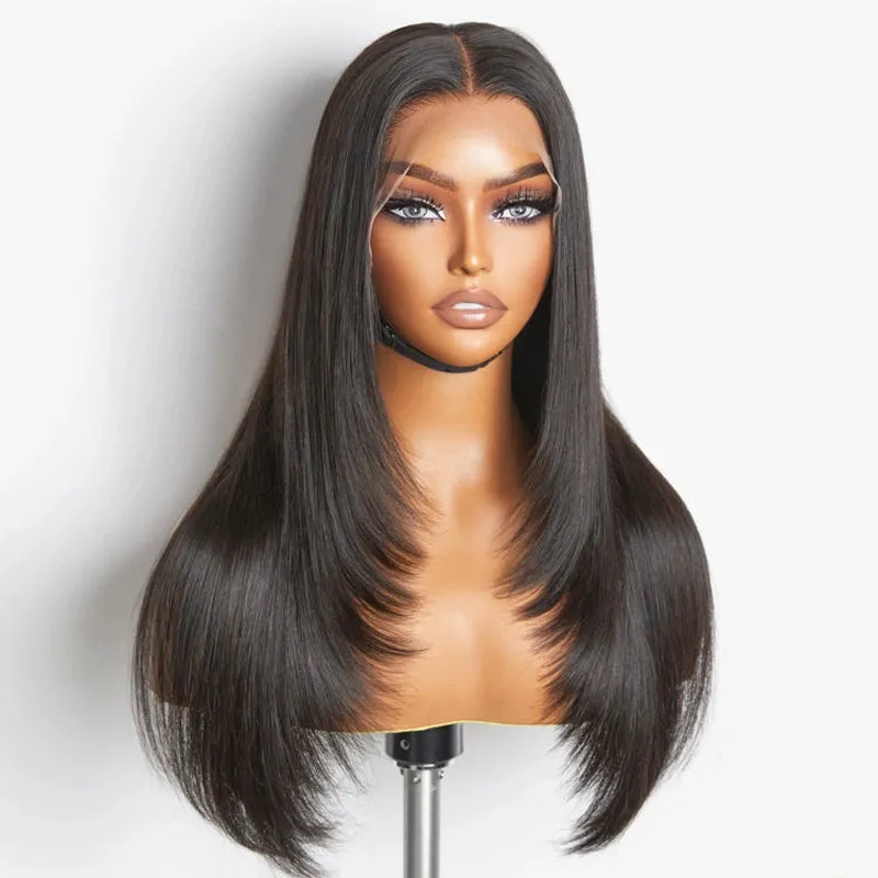 Flash Sale Trendy Layered Cut 13x4 Lace Frontal Straight Wig Butterfly Haircut 100% Human Hair