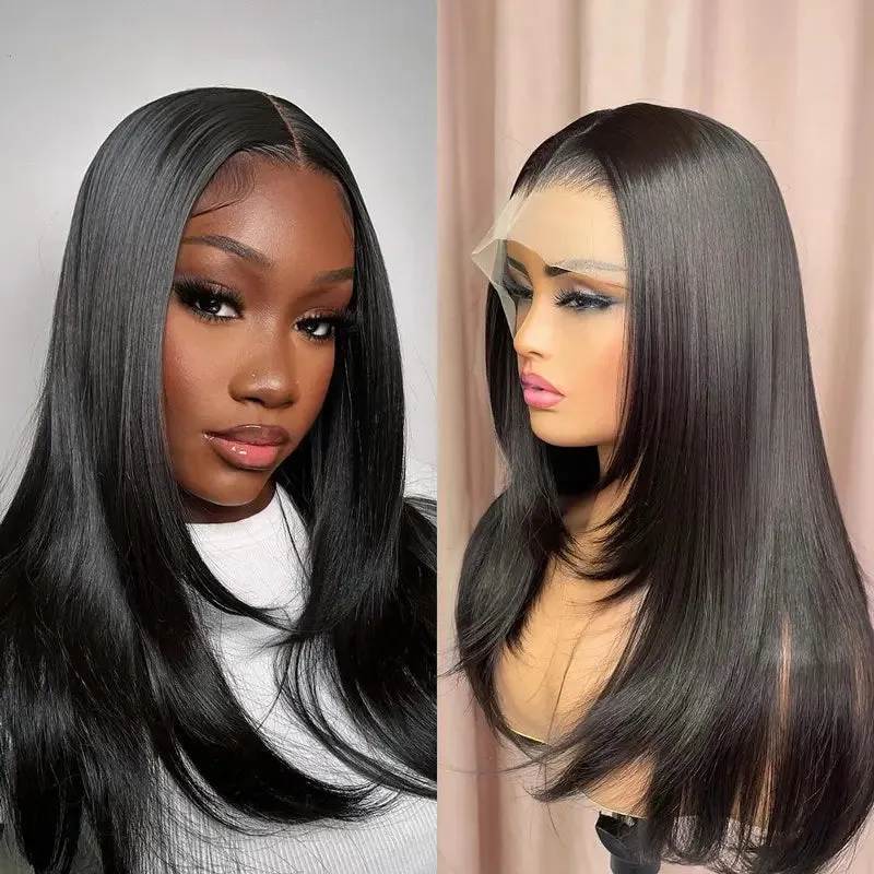 Flash Sale Trendy Layered Cut 13x4 Lace Frontal Straight Wig Butterfly Haircut 100% Human Hair