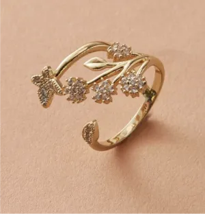 Floral Bee Finger Ring