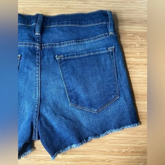 Frame Denim Blue Le Cutoff Frayed Hem Dark Wash Comfy Stretch Jean Shorts Small