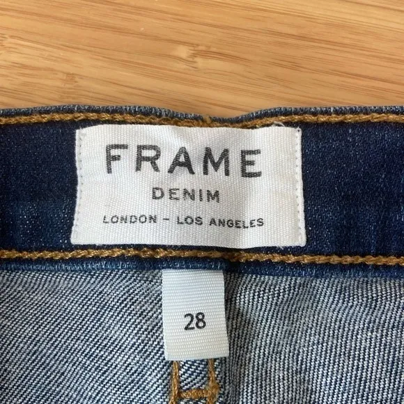Frame Denim Blue Le Cutoff Frayed Hem Dark Wash Comfy Stretch Jean Shorts Small