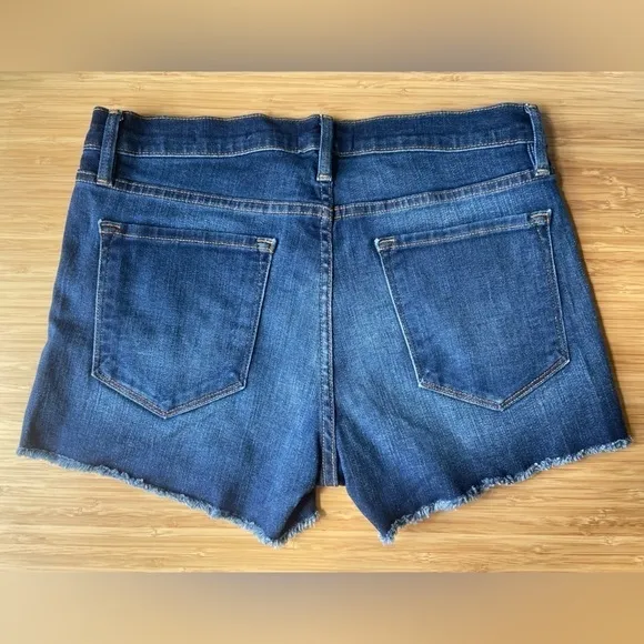 Frame Denim Blue Le Cutoff Frayed Hem Dark Wash Comfy Stretch Jean Shorts Small
