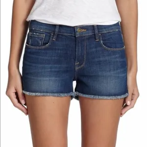 Frame Denim Blue Le Cutoff Frayed Hem Dark Wash Comfy Stretch Jean Shorts Small
