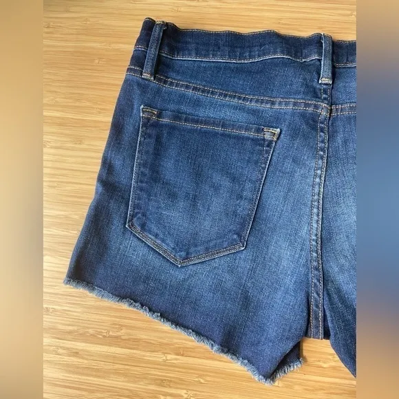 Frame Denim Blue Le Cutoff Frayed Hem Dark Wash Comfy Stretch Jean Shorts Small