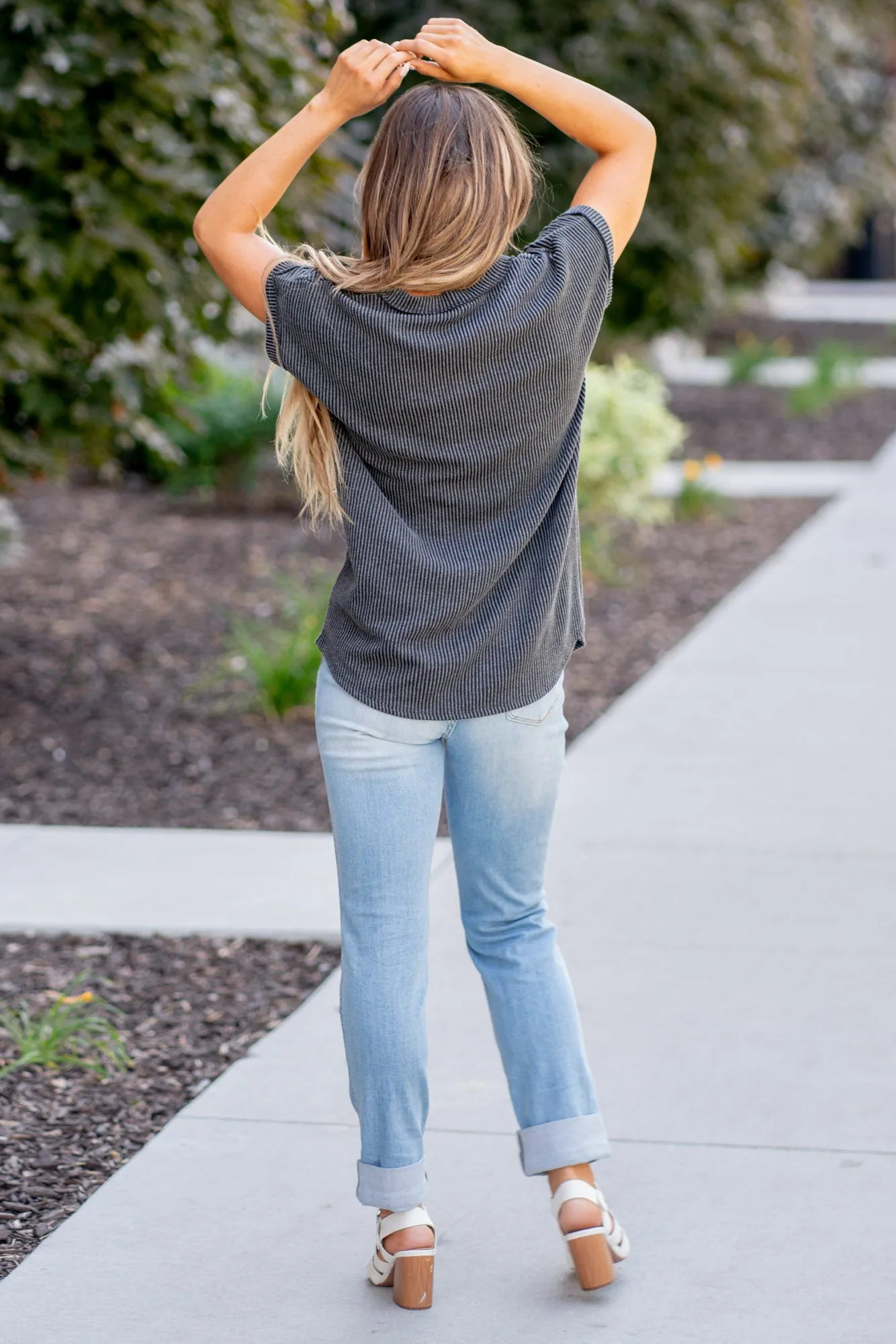 Front Pocket Short Sleeve Ribbed Top Regular & Plus Sizes