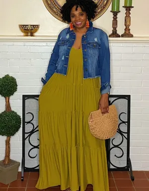 ‘Gianna’ Tiered Maxi Olive Mustard