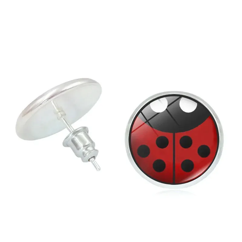 Glass Ladybug Earrings, Cute Gem Bug Stud Earrings for Women/Men/Kids Birthday/Christmas/Holiday Gift for Her/Him