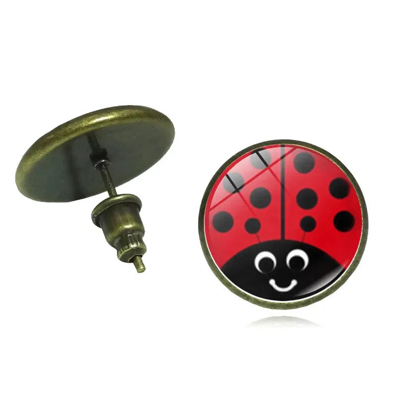 Glass Ladybug Earrings, Cute Gem Bug Stud Earrings for Women/Men/Kids Birthday/Christmas/Holiday Gift for Her/Him