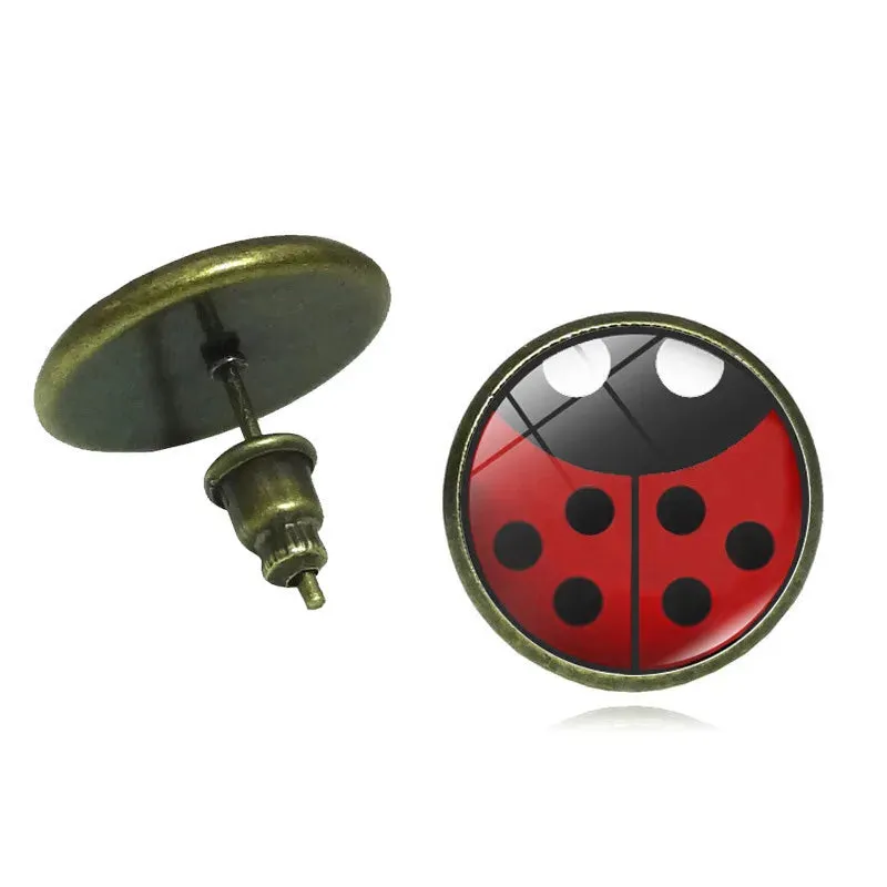 Glass Ladybug Earrings, Cute Gem Bug Stud Earrings for Women/Men/Kids Birthday/Christmas/Holiday Gift for Her/Him