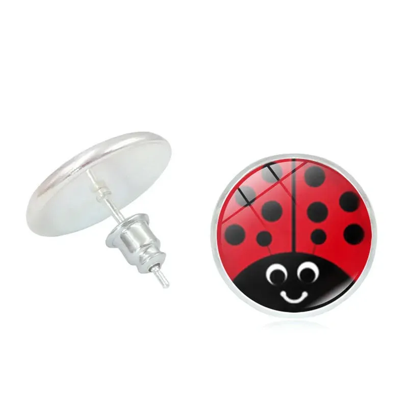 Glass Ladybug Earrings, Cute Gem Bug Stud Earrings for Women/Men/Kids Birthday/Christmas/Holiday Gift for Her/Him