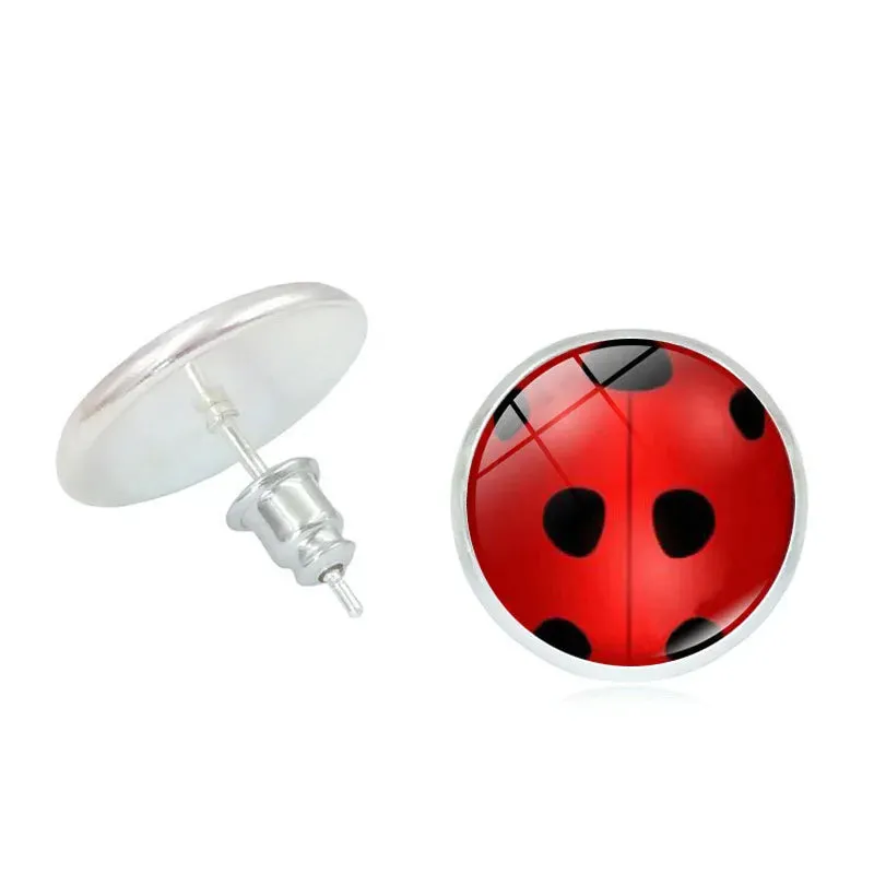 Glass Ladybug Earrings, Cute Gem Bug Stud Earrings for Women/Men/Kids Birthday/Christmas/Holiday Gift for Her/Him