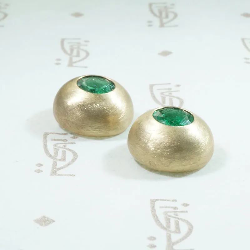 Gold Dome Emerald Statement Studs