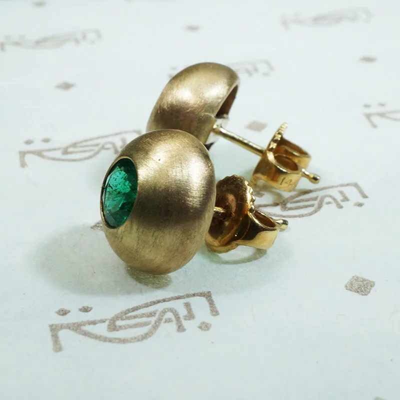 Gold Dome Emerald Statement Studs