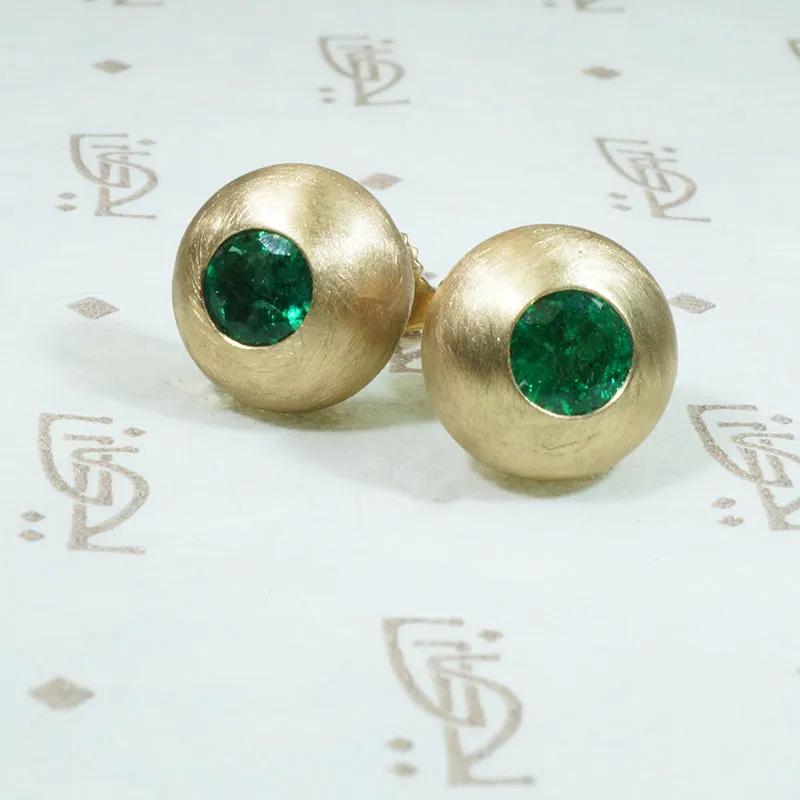 Gold Dome Emerald Statement Studs