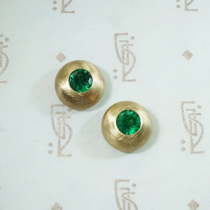 Gold Dome Emerald Statement Studs