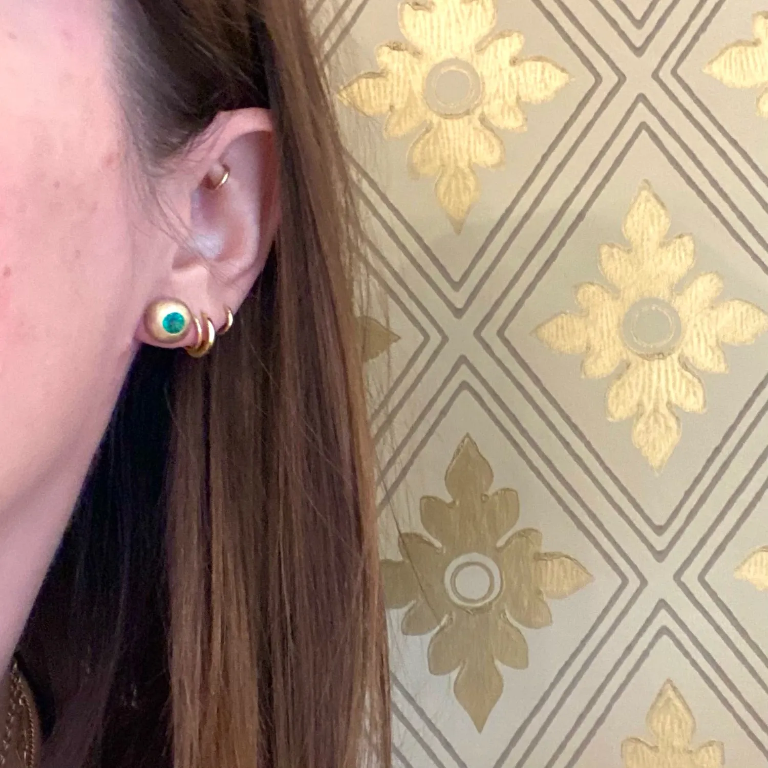 Gold Dome Emerald Statement Studs