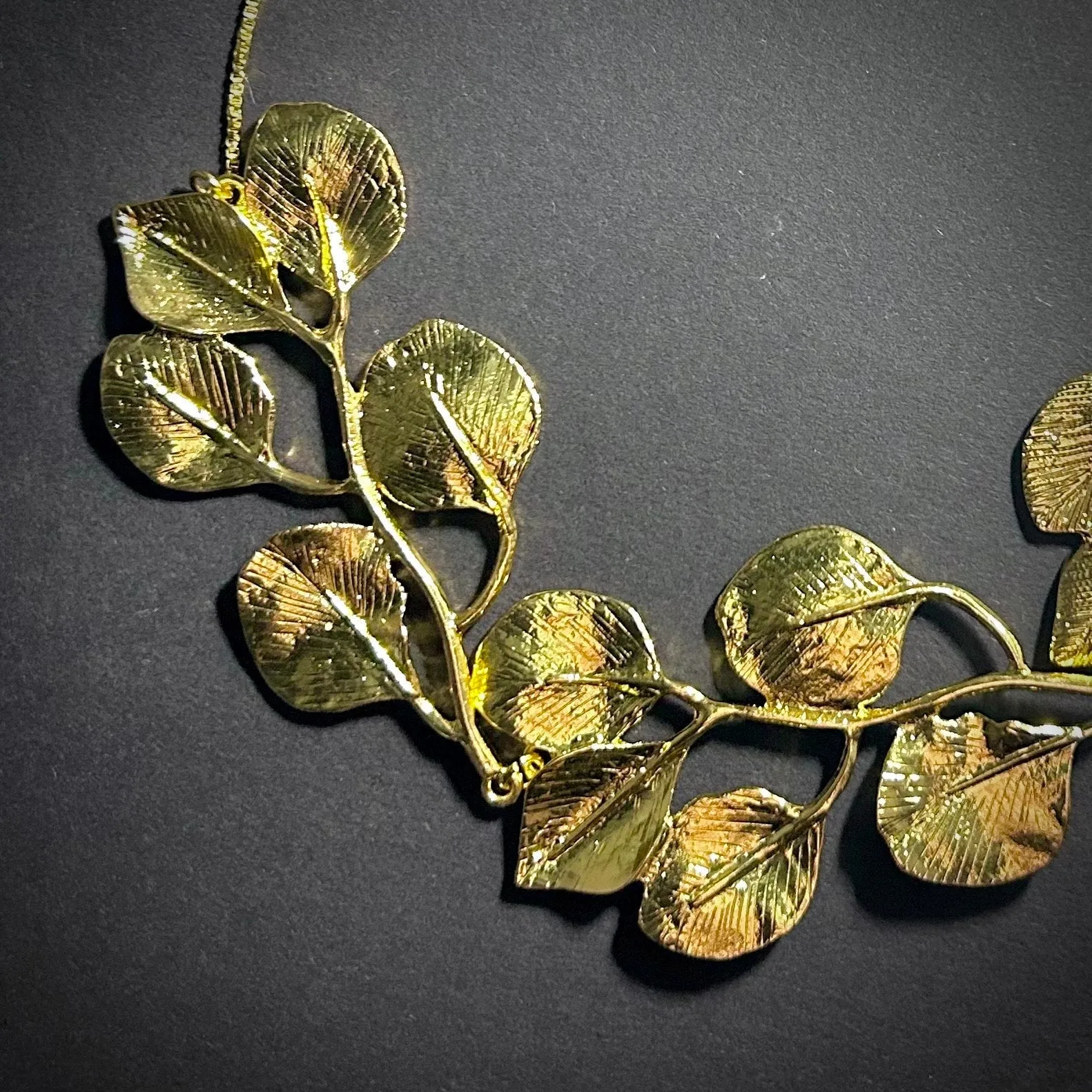 Gold Leaf & Branch Statement Bib Necklace