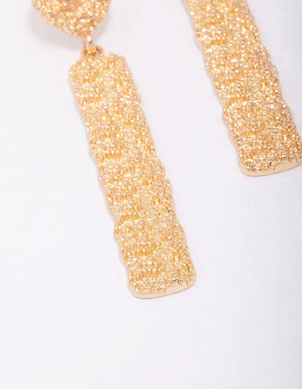 Gold Long Rectangular Textured Drop Earrings