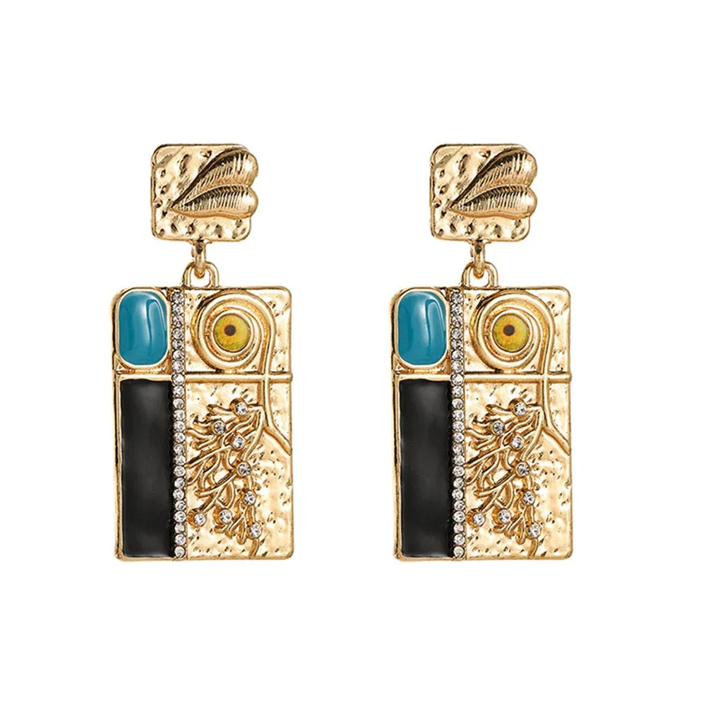 Golden Retro Rectangle Dangle Earrings: A Vintage Statement of Ethereal Charm