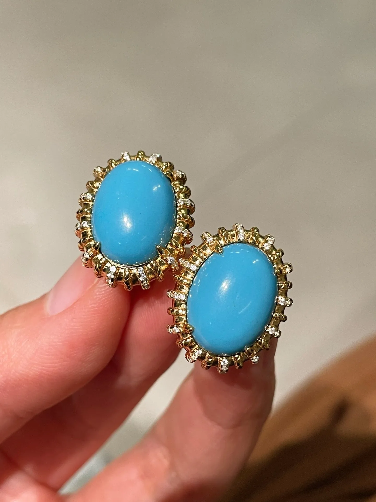 Grand Vintage Lace Blue Turquoise Hoop Earrings Regal Filigree Setting