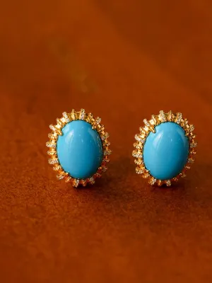 Grand Vintage Lace Blue Turquoise Hoop Earrings Regal Filigree Setting