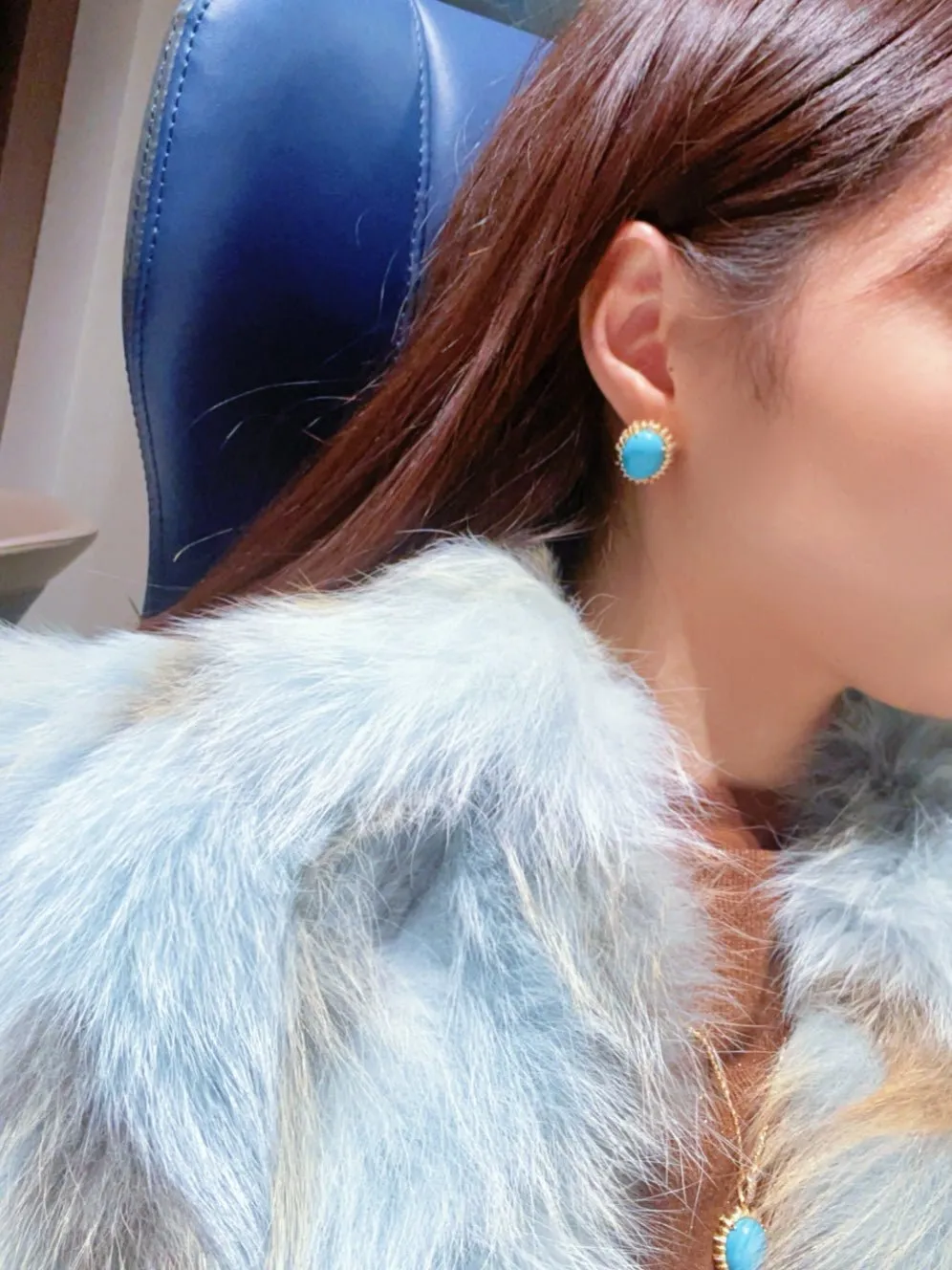Grand Vintage Lace Blue Turquoise Hoop Earrings Regal Filigree Setting
