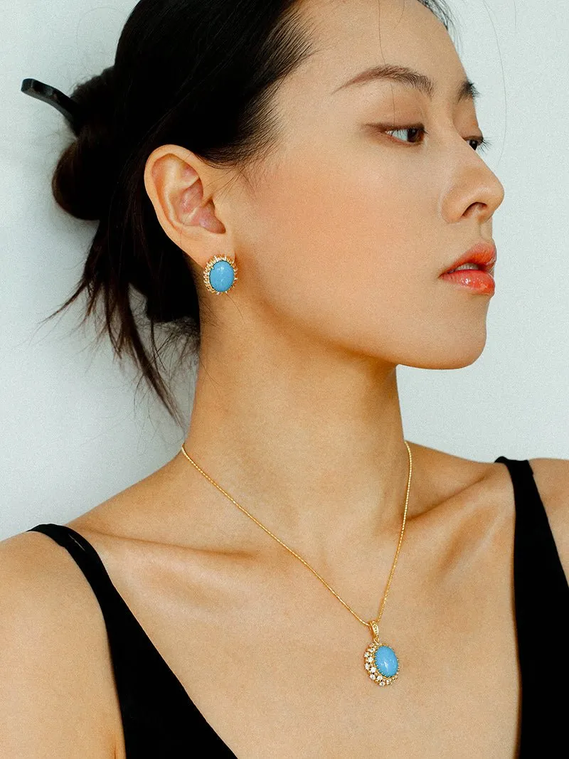 Grand Vintage Lace Blue Turquoise Hoop Earrings Regal Filigree Setting