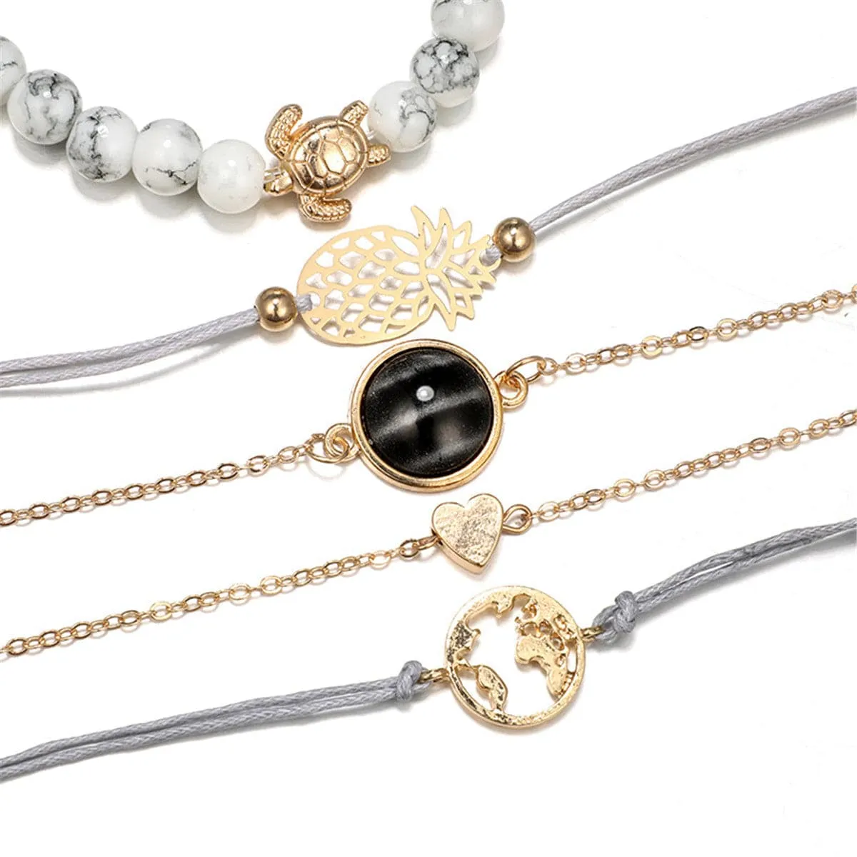 Gray Turquoise & 18K Gold-Plated Pineapple Bracelet Set