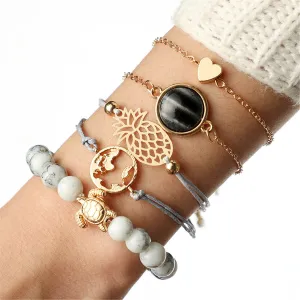 Gray Turquoise & 18K Gold-Plated Pineapple Bracelet Set
