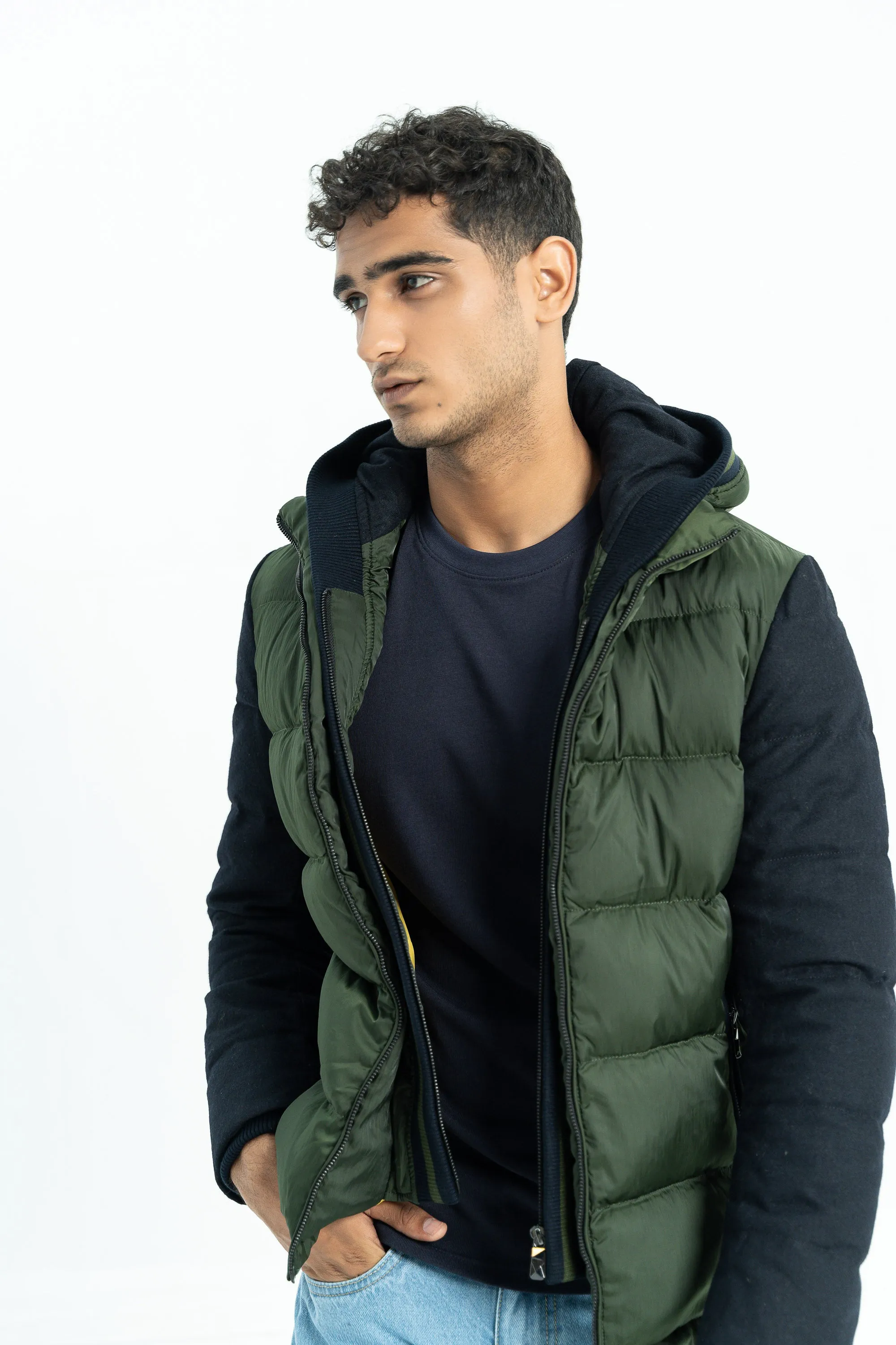 Green Quilted Bomber Jacket