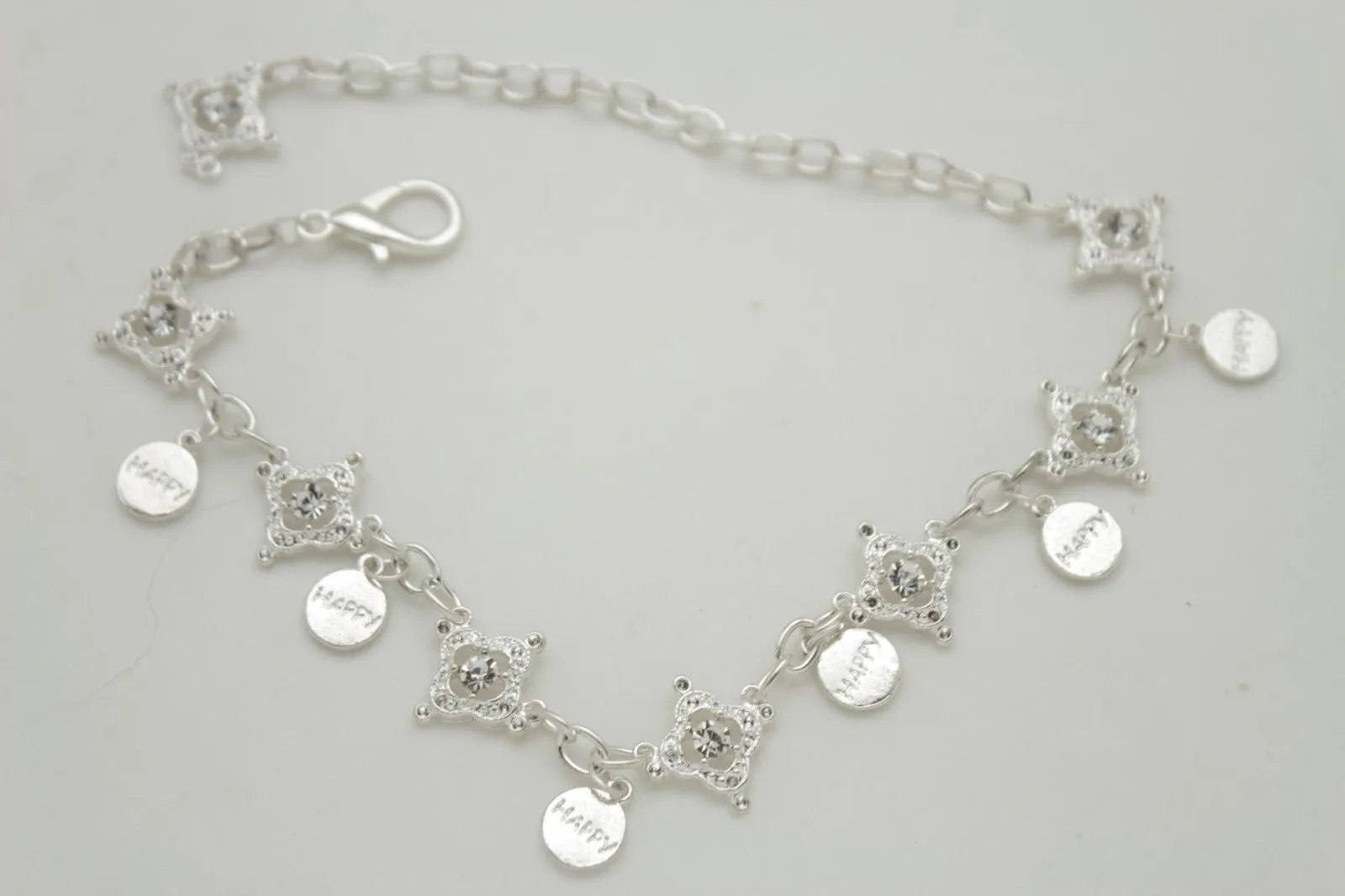 HAPPY Charms & Rhinestone Metal Boot Chain